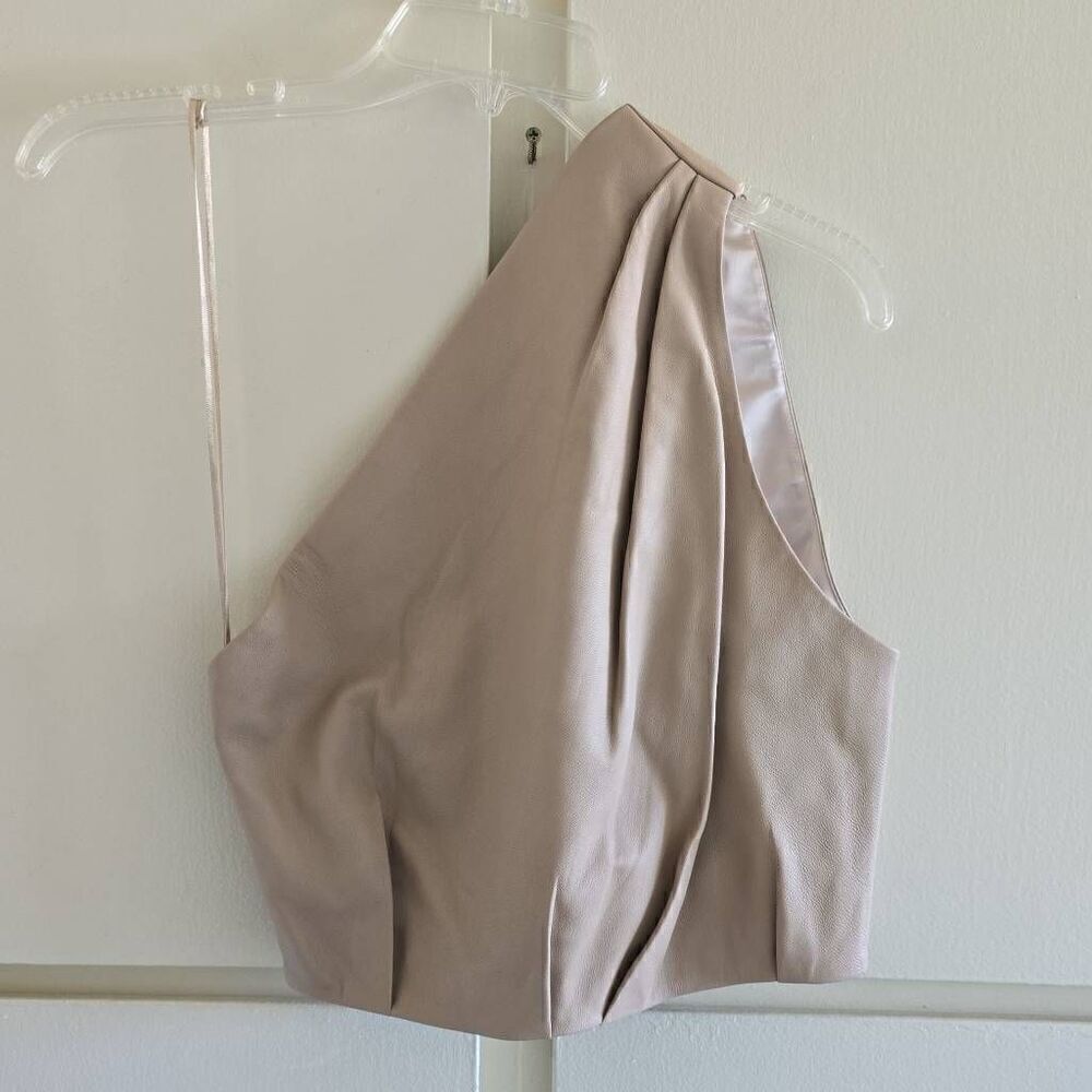 THE SEI Creamy beige lambskin leather one shoulder top,NWOT, Sz. 2
